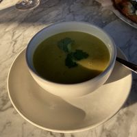 Summer corn soup with hatch chilis. My fave    at True Food Kitchen in Kansas City