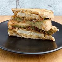 Tofu schnitzel  pesto toastie at Folium Cafe in Dudley
