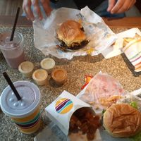 Mushroom bbq, some special burger, bloomies, fries at PLNT Burger in Wynnewood