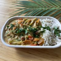 Thai curry - very tasty! And generous soy chicken chunks  at Vegetopia in Gran Canaria