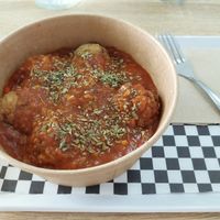 Oat and tofu meatballs at Vegetopia in Gran Canaria