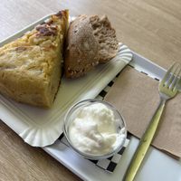 Tortilla of the day with bread and vegan mayonnaise   at Vegetopia in Gran Canaria