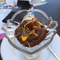 Chocolate mousse with rasberries at Botellini in Caldas Da Rainha