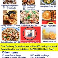 Menu at Veggie Van in Adelaide