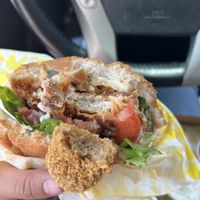 Chick-a-bee sandwich compared to their nuggets inside texture.  at Honeybee Burger - Venice in Venice