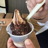 Kida swirl with hot fudge and Oreos  at Ice Queen in Portland