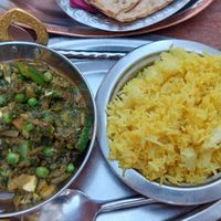 Green vegetables with curry rice at Namaste in Ljubljana