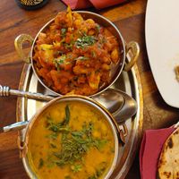 Cauliflower and potato main dish and Dahl with spinach at Namaste in Ljubljana
