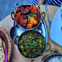 Aloo baigan and green veg dish at Namaste in Ljubljana