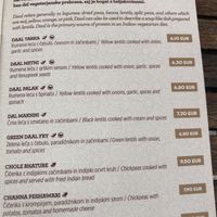 daal menu at Namaste in Ljubljana