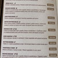 shaakahari menu at Namaste in Ljubljana