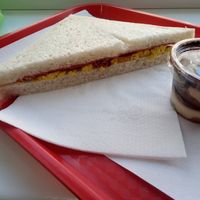 Scrambled 'egg' and vegan salami sandwich at iVegan in Rome