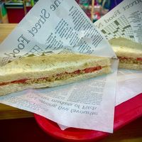 Tramezzini (sandwiches) with vegan tuna (from “Vuna”) and tomatoes, really impressive flavour at iVegan in Rome