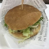 Smoked burger with beets, barbecue sauce, cheese, and lettuce at iVegan in Rome