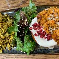 Tofu, mushrooms, broccoli, salad, squash, red lentils   at Naya Studio in Paris