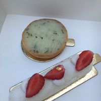 Lemon and basil pie, Fraisier (strawberries fine pastry)  at Chat'Pristi des Pâtisseries in Caen
