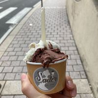 Soy chocolate and vanilla ice cream  at Konditorei Sader in Lana