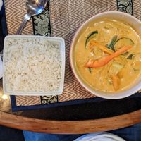 Coconut rice and tofu red Thai curry at Thaitastic in Llandudno