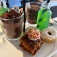 Chocolate trifle, Carrot cake, pumpkin donut, limeade (green)   at Drink Me Tea Room in Tempe