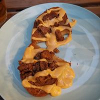 Topinka witch fake meat and vegan cheese sauce at Shromaždiště in Prague