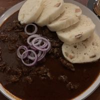 Czech goulash with bread dumplings  at Shromaždiště in Prague