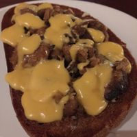 Deep fried bread with meat, cheese and garlic at Shromaždiště in Prague