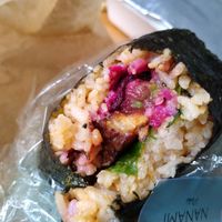 Onigirazu: a rice sandwich wrapped in seaweed filled with tempeh at Nanami in Mainz