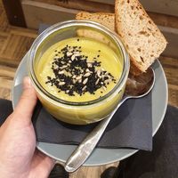 Vegane Mais Erbsen Suppe at Kaffeesack in Baden Baden