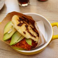 Veganised Arepa at Mango con Sal in Sevilla