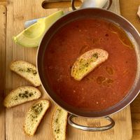 Watermelon gazpacho  at El Tiki Bar and Restaurant in Playa Flamingo