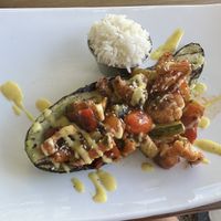 Stuffed zucchini 😋😋😋 vegan and amazing!  at El Tiki Bar and Restaurant in Playa Flamingo
