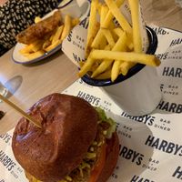 Burger and fries - vegan. Delicious. at Harbour in Brighton