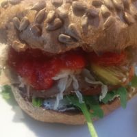 Roast beef bagel (ordered without aioli) at Sable in Richmond