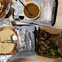 Caprese smashburger wild mushroom soup Greek salad. Fantastic food! at Peace Love Coffee in St Charles