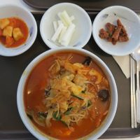 Jjambbong soup! With Vegan 'seafood' and noodles. Spice level was medium. at Loving Hut - Daegu in Daegu