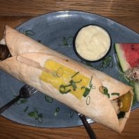 Vegan wrap. Mushroom, union, paprika  and hummus at Aan de Gracht in Elburg