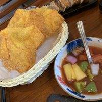 Fried wontons with sweet and sour saucee  at LockCha 樂茶軒 - Central in Hong Kong Island