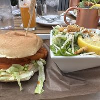 Chick’n Sandy and vegan Caesar Salad    at Moose Winooski's in Kitchener