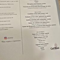 Vegan/ vegetarian mentioned on menu at Cal Blasi in Berga