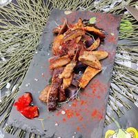 "octopus" with violet potatoes at Go Vegan by Adrian Muser in Altea