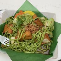 Chilli basil stir fry noodles (spinach noodles)  at Thailander in Malvern East