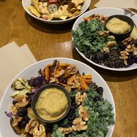 Maple dijon bowl with nachos with cheese so good (and home made!) that it could save all the baby cows from becoming veal  at Vegetation Plant Food in Lakeland