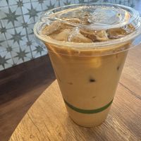 Pistachio oat milk iced latte   at Vegetation Plant Food in Lakeland