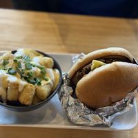 Black bean burger and loaded tots  at Vegetation Plant Food in Lakeland