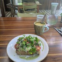 Hummus toast & golden milk 🥪 🥛 at Tierra in Tulum