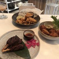 Miso adobo brochettes + jalapeno poppers + calamaries at Casa Kaizen in Montreal