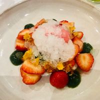 Perthshire strawberries lemon verbena, lemon granita at Cuillin Hills Hotel in Isle Of Skye