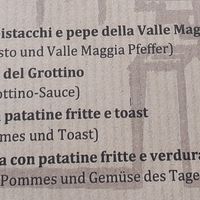 Current menu at Grottino Ticinese in Bellinzona