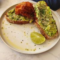 Avocado toast with hashbrown at Box & Barber Coffeehouse in Newquay