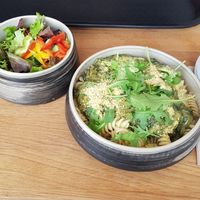 noodles with vegan spinach cheese topping at Zerzer in St Johann Im Pongau